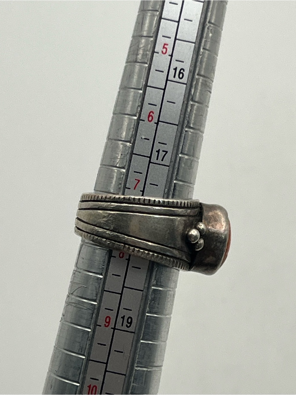 Native American Cortiz corn stalk sterling silver orange cabochon ring size 7.5 - Picture 10 of 15